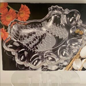 Elegant Glass Chicken-Shaped Platter divided egg tray crystal Germany new